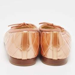 Pre Owned Chanel Gold Patent CC Cap Toe Ballet  Flats Size 38.5