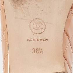 Pre Owned Chanel Gold Patent CC Cap Toe Ballet  Flats Size 38.5