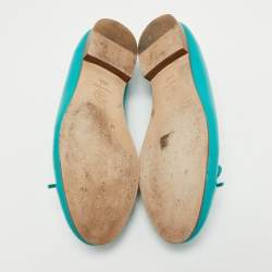 Pre Owned Chanel Blue Leather CC Cap Toe Ballet Flats Size 38