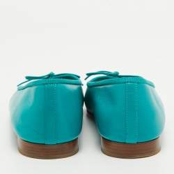 Pre Owned Chanel Blue Leather CC Cap Toe Ballet Flats Size 38