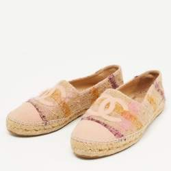 Pre Owned Chanel Multicolor Tweed CC Cap Toe Espadrilles Size 40