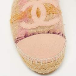 Pre Owned Chanel Multicolor Tweed CC Cap Toe Espadrilles Size 40