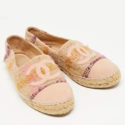 Pre Owned Chanel Multicolor Tweed CC Cap Toe Espadrilles Size 40