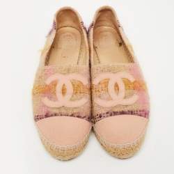 Pre Owned Chanel Multicolor Tweed CC Cap Toe Espadrilles Size 40