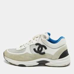 Pre Owned Chanel Multicolor Leather and Suede CC Logo Low Top Sneakers Size 38.5   