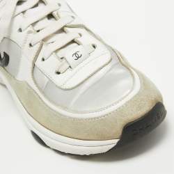Pre Owned Chanel Multicolor Leather and Suede CC Logo Low Top Sneakers Size 38.5   