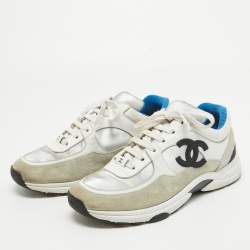 Pre Owned Chanel Multicolor Leather and Suede CC Logo Low Top Sneakers Size 38.5   