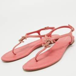 Chanel Pink Leather Chain-Link Thong Sandals Size 38
