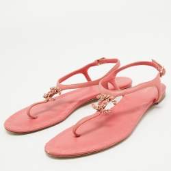 Chanel Pink Leather Chain-Link Thong Sandals Size 38