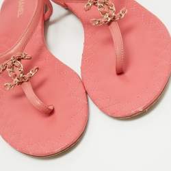Chanel Pink Leather Chain-Link Thong Sandals Size 38