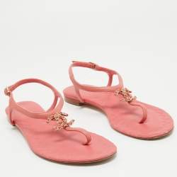 Chanel Pink Leather Chain-Link Thong Sandals Size 38