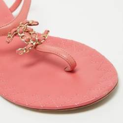Chanel Pink Leather Chain-Link Thong Sandals Size 38