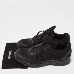 Pre Owned Chanel Black Mesh and Leather Low Top Sneakers Size 40.5