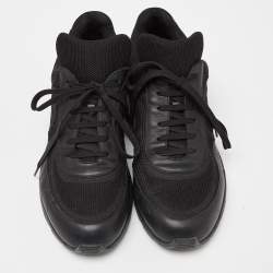 Pre Owned Chanel Black Mesh and Leather Low Top Sneakers Size 40.5