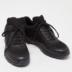 Pre Owned Chanel Black Mesh and Leather Low Top Sneakers Size 40.5