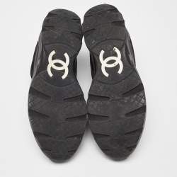 Pre Owned Chanel Black Mesh and Leather Low Top Sneakers Size 40.5