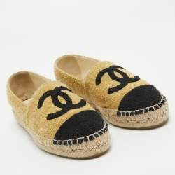 Chanel Gold/Black Tweed CC Espadrille Flats Size 37