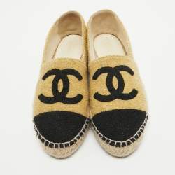 Chanel Gold/Black Tweed CC Espadrille Flats Size 37