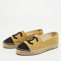 Chanel Gold/Black Tweed CC Espadrille Flats Size 37