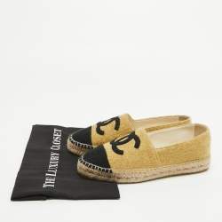 Chanel Gold/Black Tweed CC Espadrille Flats Size 37