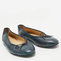 Chanel Dark Blue Leather CC Ballet Flats Size 38