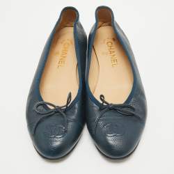 Chanel Dark Blue Leather CC Ballet Flats Size 38