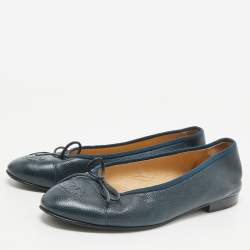 Chanel Dark Blue Leather CC Ballet Flats Size 38