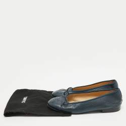 Chanel Dark Blue Leather CC Ballet Flats Size 38
