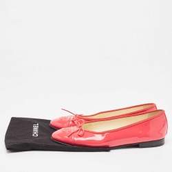 Pre Owned Chanel Pink Patent Leather CC Bow Ballet Flats Size 39