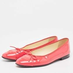 Pre Owned Chanel Pink Patent Leather CC Bow Ballet Flats Size 39