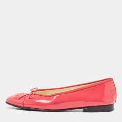 Pre Owned Chanel Pink Patent Leather CC Bow Ballet Flats Size 39