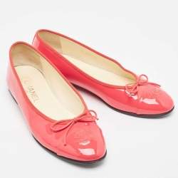 Pre Owned Chanel Pink Patent Leather CC Bow Ballet Flats Size 39