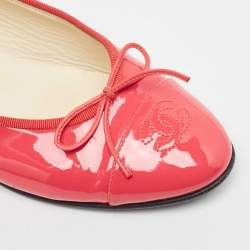Pre Owned Chanel Pink Patent Leather CC Bow Ballet Flats Size 39