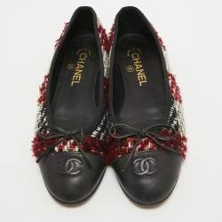 Pre Owned Chanel Multicolor Fabric and Leather CC Ballet Flats Size 38.5