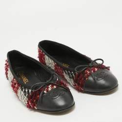 Pre Owned Chanel Multicolor Fabric and Leather CC Ballet Flats Size 38.5