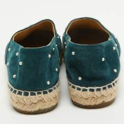 Pre Owned Chanel Green/Black Suede CC Cap Toe Espadrille Flats Size 39