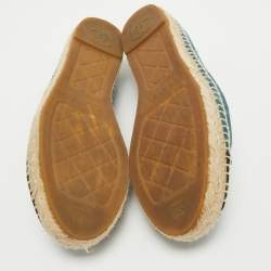 Pre Owned Chanel Green/Black Suede CC Cap Toe Espadrille Flats Size 39