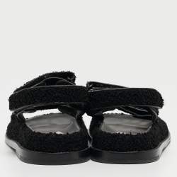 Pre Owned Chanel Black Tweed Fabric Dad Sandals Size 37
