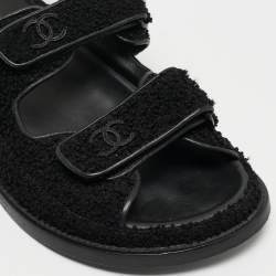Pre Owned Chanel Black Tweed Fabric Dad Sandals Size 37