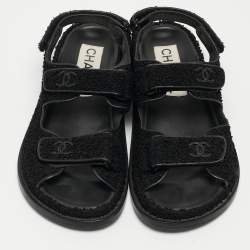 Pre Owned Chanel Black Tweed Fabric Dad Sandals Size 37