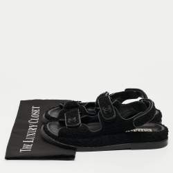 Pre Owned Chanel Black Tweed Fabric Dad Sandals Size 37