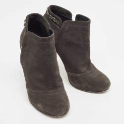 Chanel Grey Suede Chain Details Ankle Booties Size 39.5