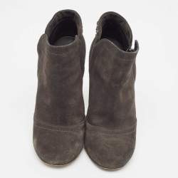 Chanel Grey Suede Chain Details Ankle Booties Size 39.5
