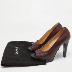 Pre Owned Chanel Burgundy Leather CC Open Toe Platform Pumps Size 40