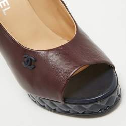 Pre Owned Chanel Burgundy Leather CC Open Toe Platform Pumps Size 40
