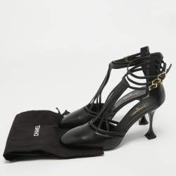 Chanel Black Leather Ankle Strap Pumps Size 40