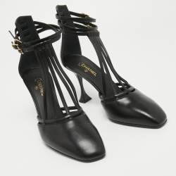 Chanel Black Leather Ankle Strap Pumps Size 40