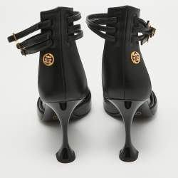 Chanel Black Leather Ankle Strap Pumps Size 40