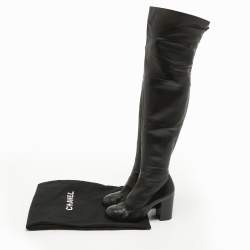 Chanel Black Leather Knee Length Boots Size 39.5
