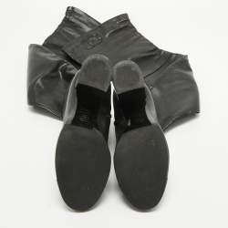 Chanel Black Leather Knee Length Boots Size 39.5